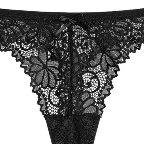 3/$15 Black Floral Lace Thong Low Waist Panties Underwear Lingerie Women Girls - Picture 7 of 8